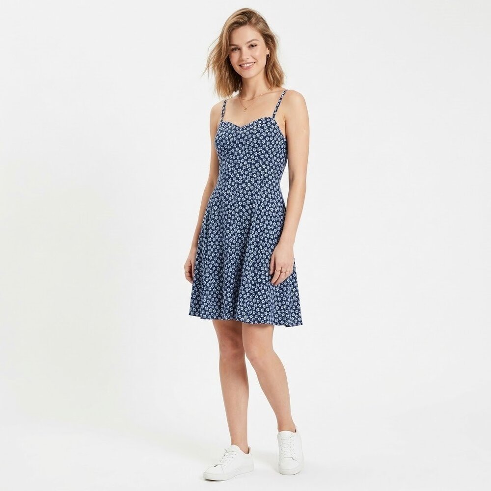 Old Navy Navy Blue Floral Spaghetti-Strap Dress